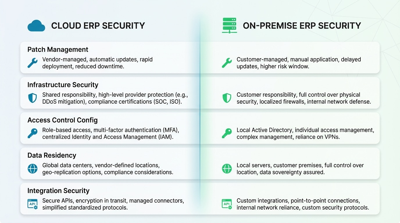 Comparison of cloud ERP and on-premise ERP security responsibilities