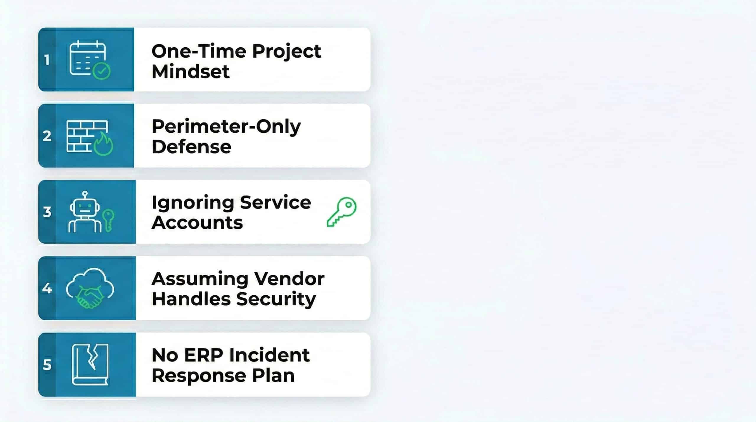 Infographic highlighting five common ERP security mistakes and their business consequences