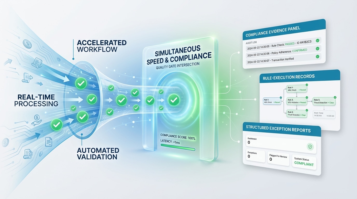 Diagram showing how automated controls improve both processing speed and compliance simultaneously in finance shared services