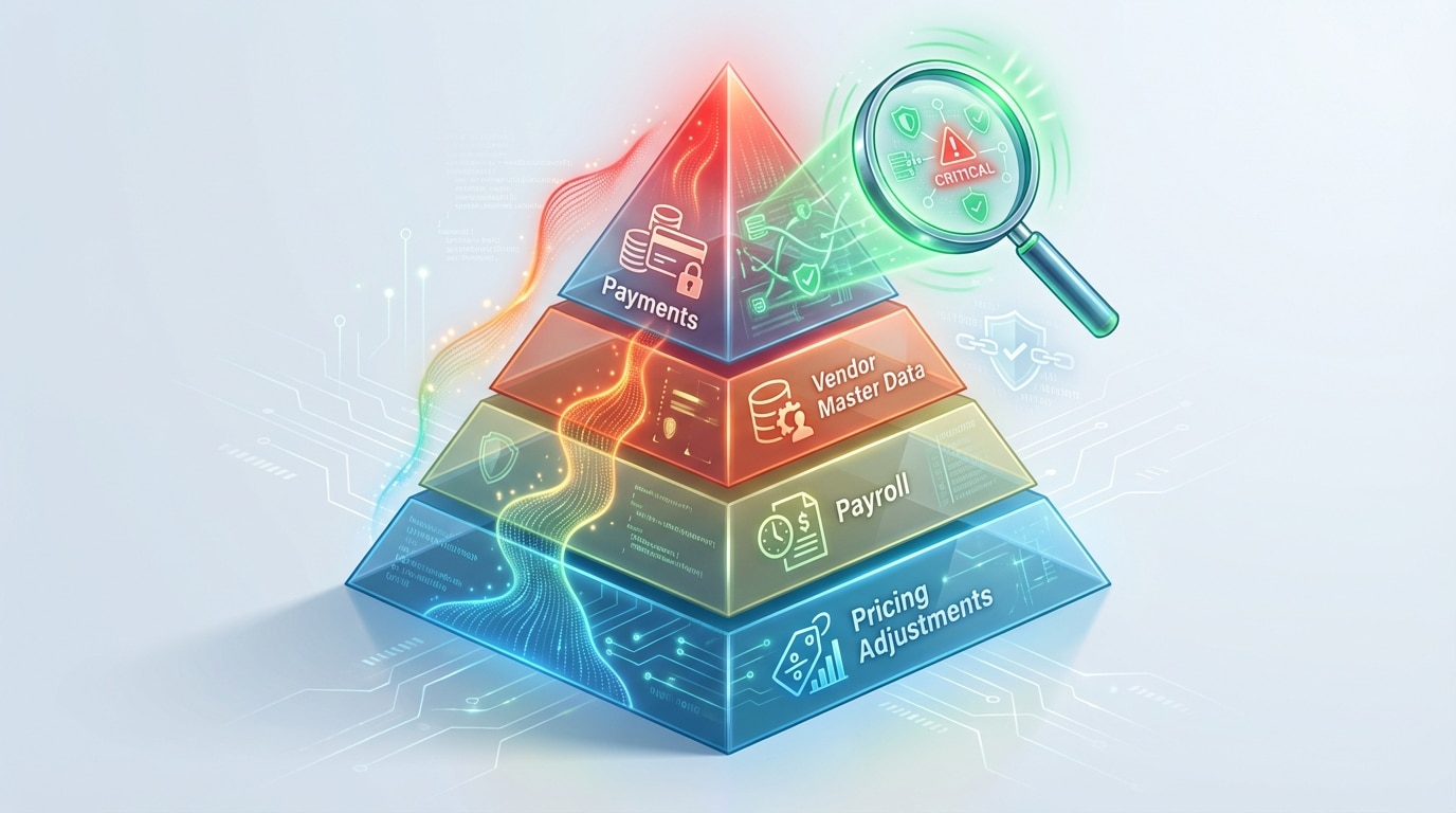 Diagram illustrating a risk-based approach to prioritizing ERP security controls across critical business processes
