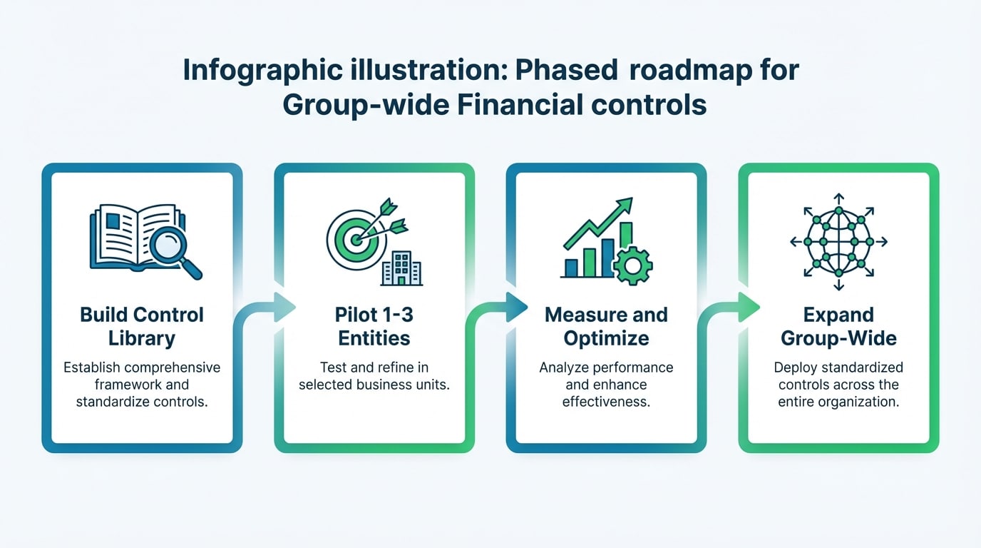 Step-by-step implementation roadmap for deploying group-wide financial controls across multiple entities
