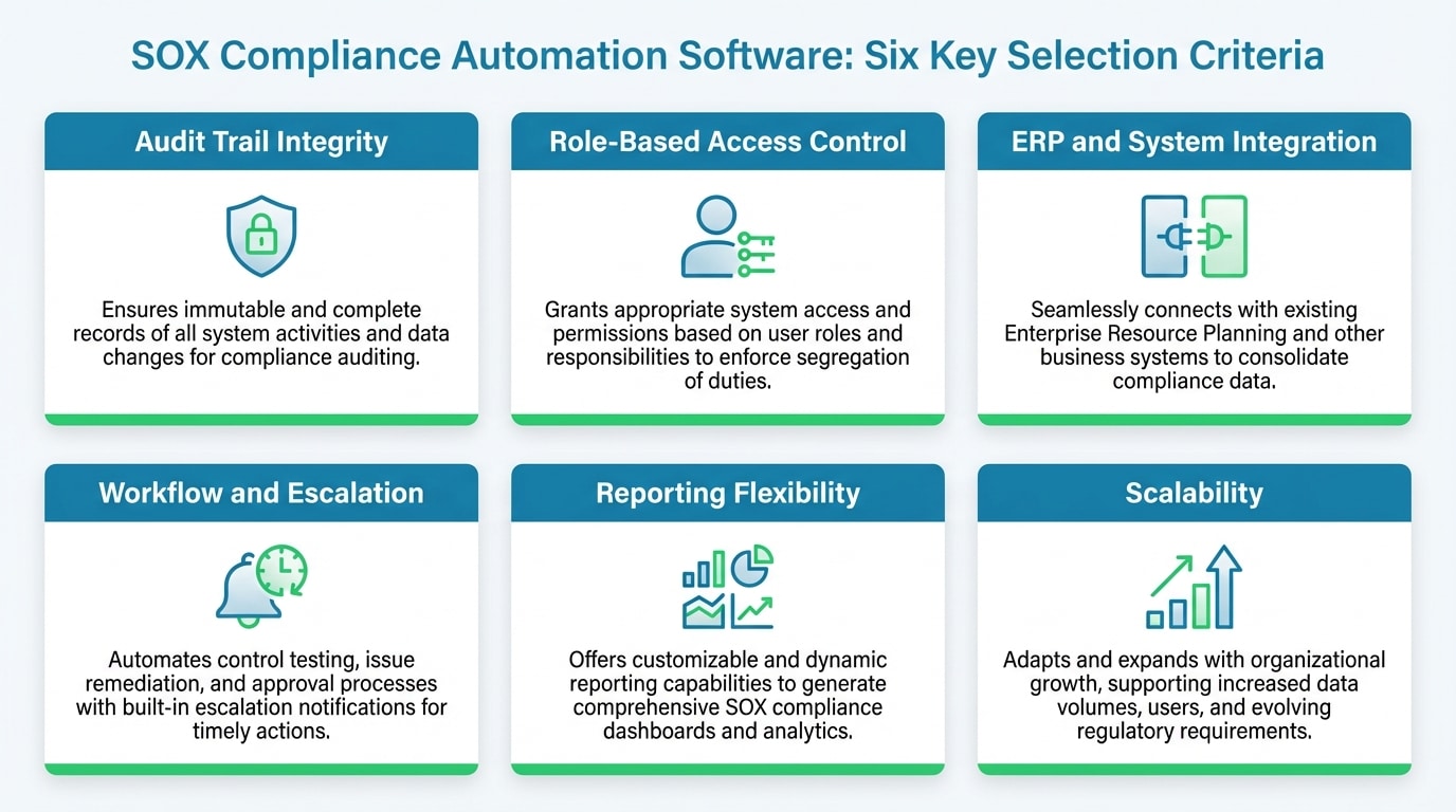Framework for evaluating and selecting SOX compliance automation software based on key criteria