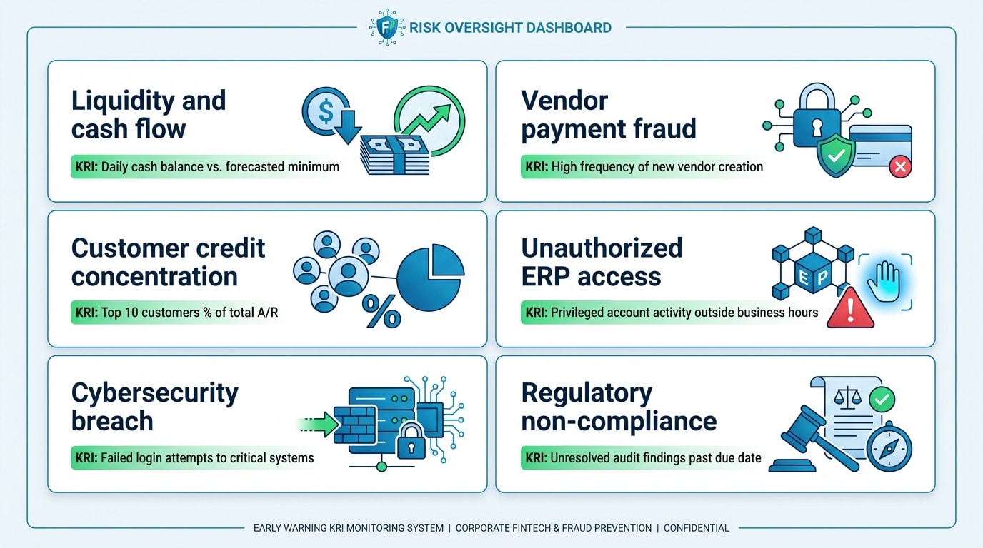 CFO reviewing a risk category matrix with urgency and velocity dimensions for financial risk prioritization