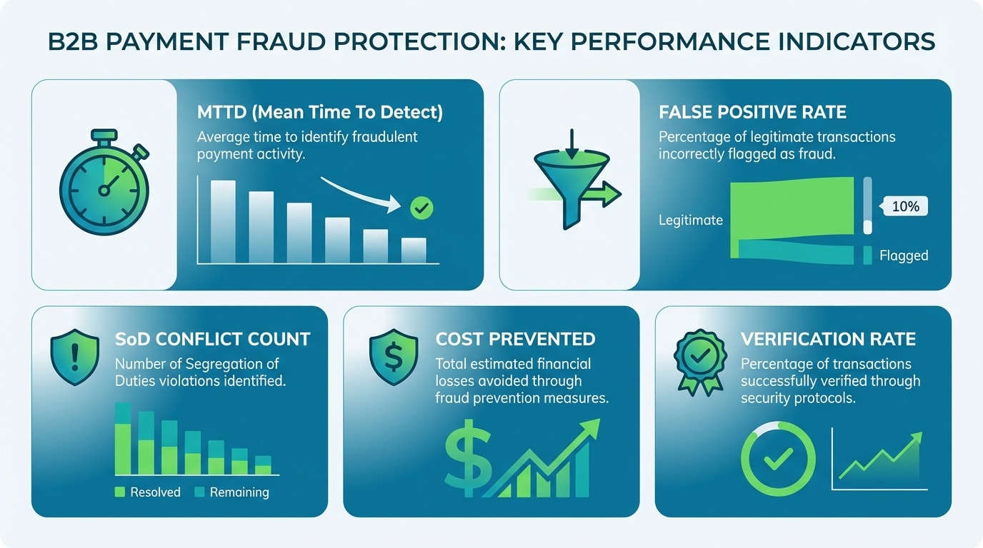 Dashboard displaying key performance indicators for B2B payment fraud protection