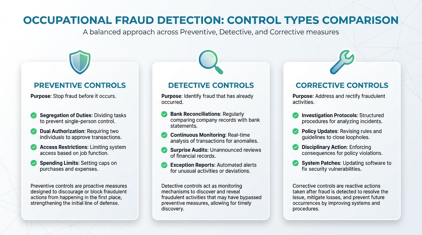 Comparison of preventive and detective fraud controls in an organizational framework