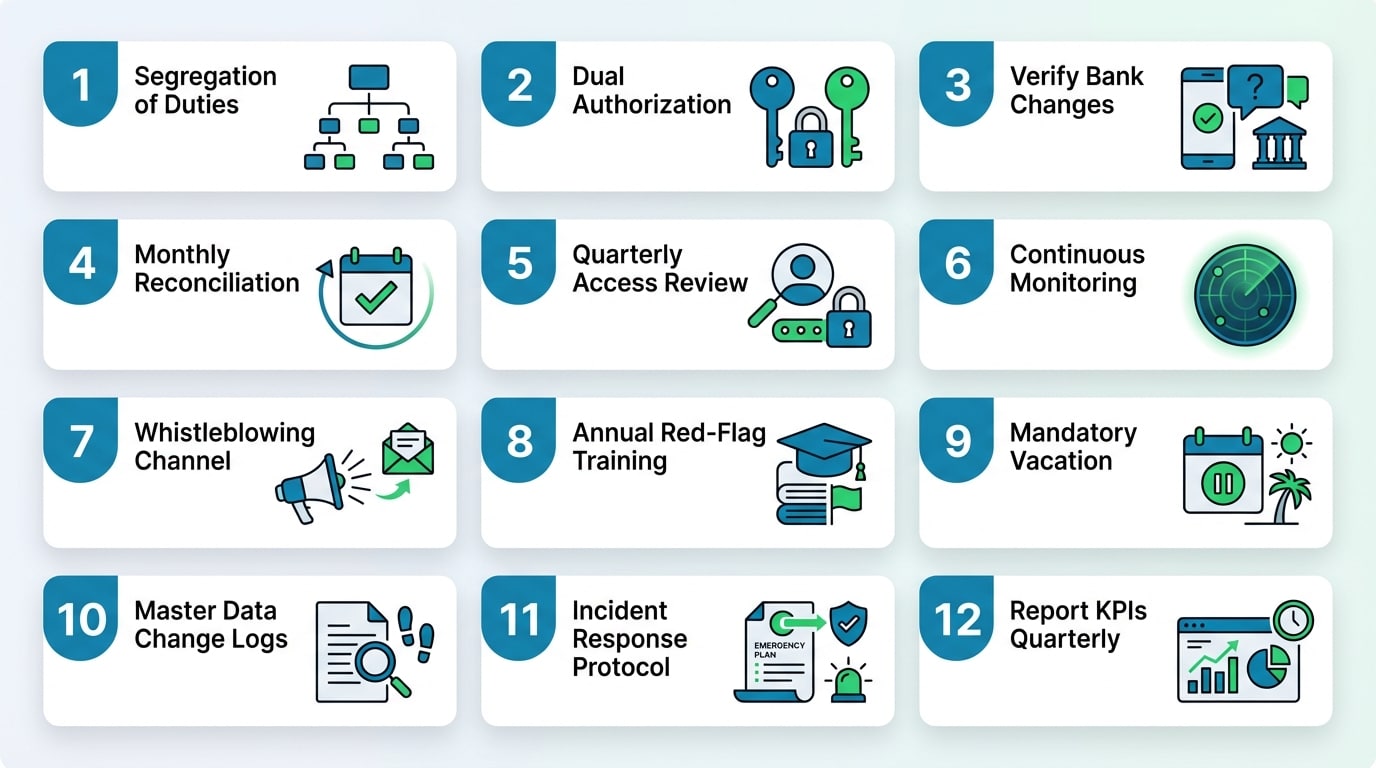 Quick-reference checklist for strengthening employee embezzlement prevention controls in finance operations
