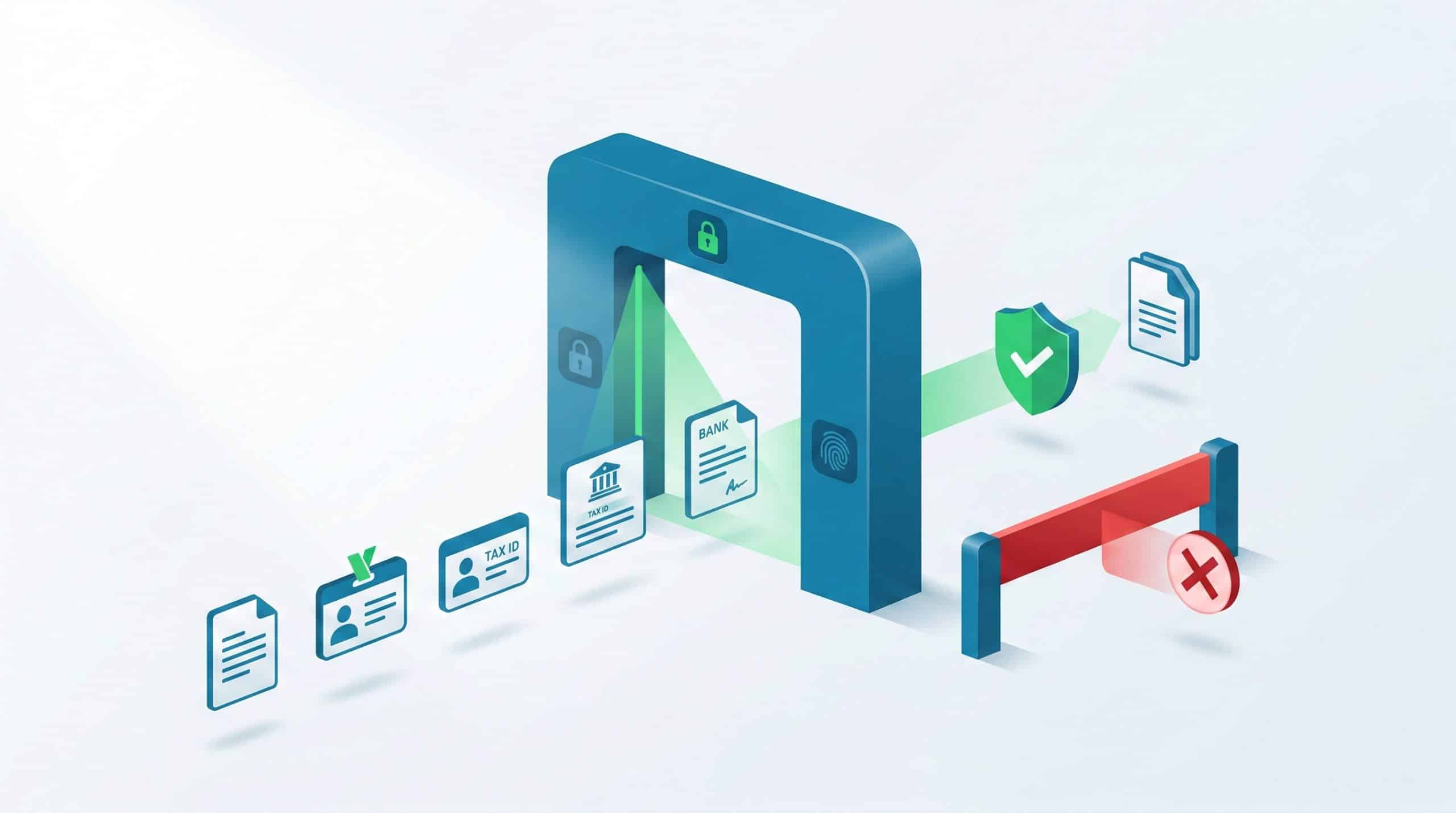 Vendor onboarding risk controls workflow showing verification checkpoints before a vendor becomes payment-eligible