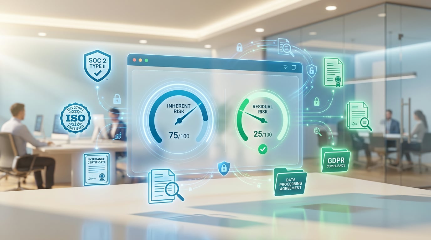Vendor due diligence software examining certifications, risk scores, and compliance documentation