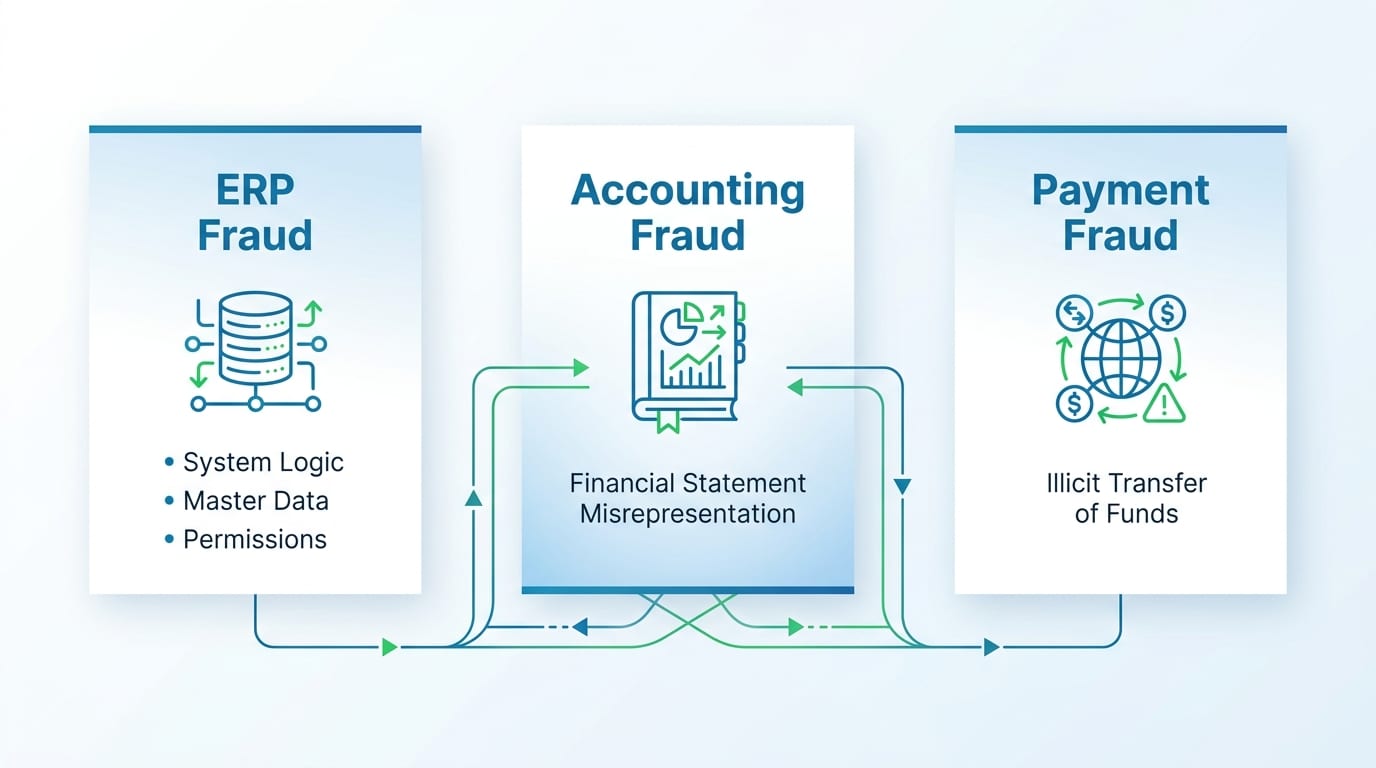 Differentiating ERP fraud, accounting fraud, and payment fraud
